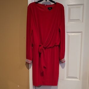 MSK Red Long Sleeve Dress with Beaded Cuffs